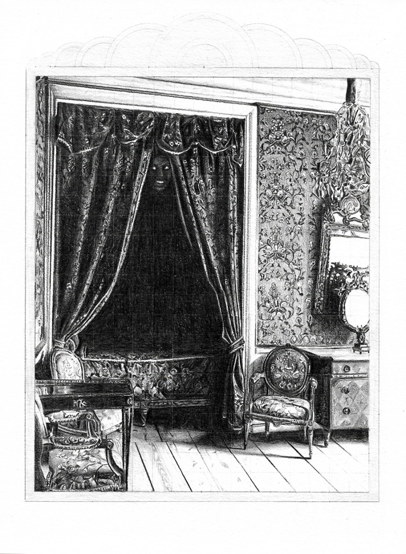 Bad Boudoir, graphite and black pencil on paper, 28cm x 21cm, 2017