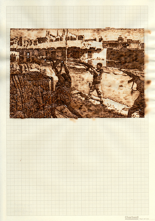 Fire and Forget, graphite and burned graph paper, 29.7cm x 21cm , 2014