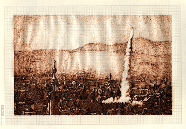 Fire and Forget, graphite and burned graph paper,21cm x 29.7cm, 2014 Fire and Forget, graphite and burned graph paper,21cm x 29.7cm, 2014