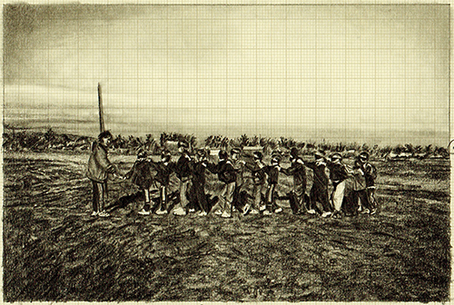 The Blind Leading The Blind, graphite on graph paper, 10.3cm x 15.4cm, 2014