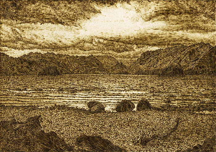 They Shaded The Sun Yet Let Me Know That It Was There, burned cardboard, 21cm x 29.7cm, 2013