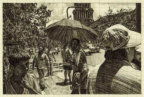 Whos's A Pretty Boy Then?, graphite on graph paper, 10.6cm x 15.6cm, 2014