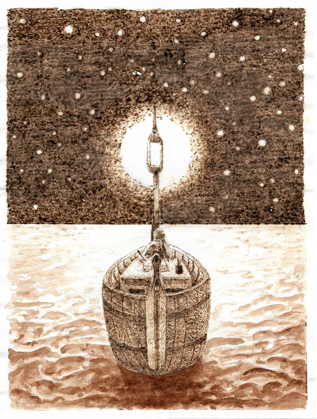 Adrift, graphite and burnt paper, 21cm x 14.8 cm, 2018