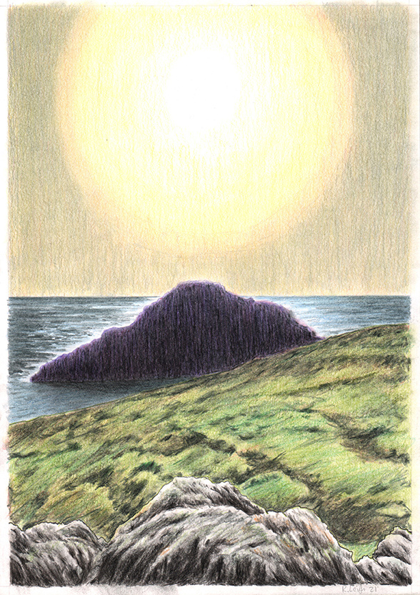 Sky over Skomer, graphite and colour pencil on paper 29.7cm x 21cm 2021